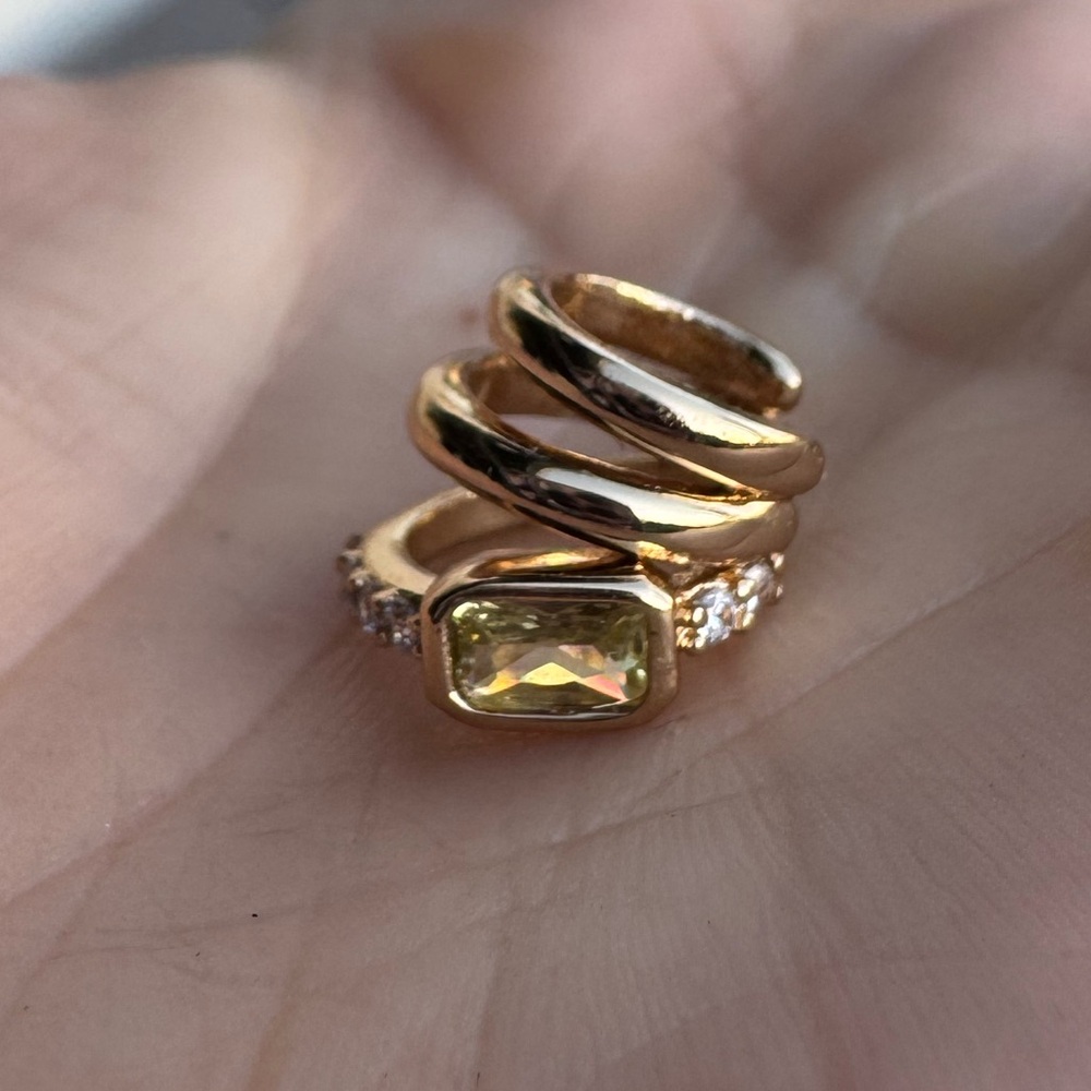 NEW gold Tripple layered ear cuff with light green gemstone